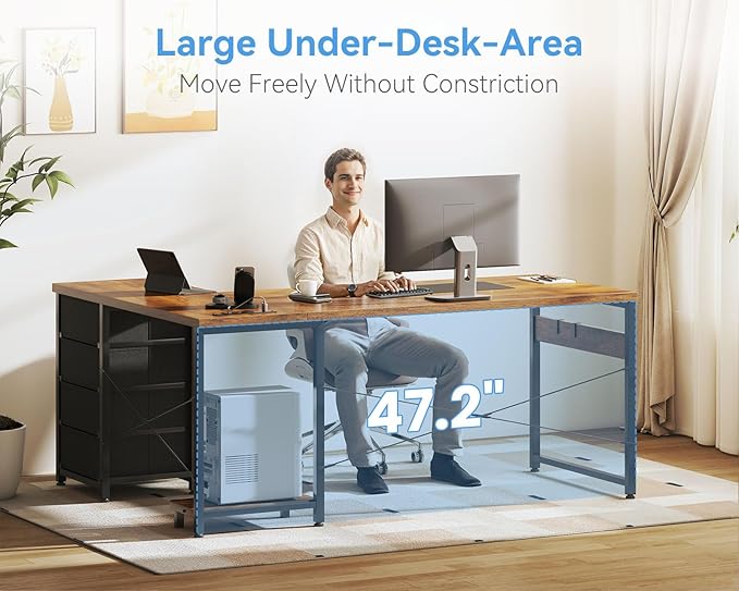 ODK 61'' L Shaped Desk with 4 Drawers, Reversible Corner Desk with Storage, Gaming Table with Power Outlets, USB Ports, Computer Desk for Home Office, Study, Easy Assembly, Vintage Brown