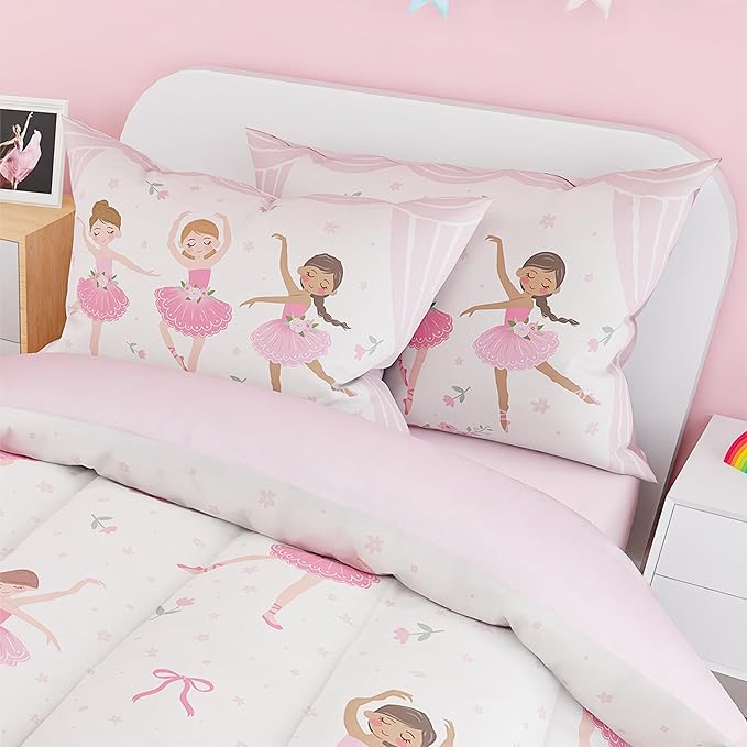SANDJEST Ballet Duvet Cover Sets Twin Size for Kids Girls, Include 1 Polyester Comforter Cover 68x86 Inches and 1 Pillowcase 20x26 Inches, Comforter Not Included, Gift for Christmas Birthday