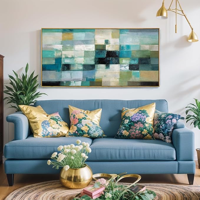 Wall Art Modern Artwork Abstract Canvas Painting Green Blue Fantasy Colorful Wall Decor for Living Room Bedroom Dining Room Home Office Decor 24"x48" with Framed…