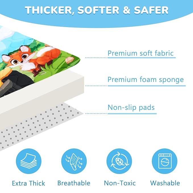 Baby Play Mat, Toodler Floor Mat 50 x 50 inch, Extra Thick Foam Non-Slip Washable,Crawling Cushion for Tummy Playing