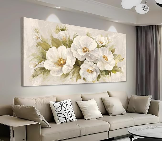 yearainn Abstract Flowers Canvas Wall Art - Beige Flower Pictures Blooming Floral Painting Wall Decor Minimalist Peony Printing Artwork for Living Room Bedroom Home Office Decorations 29" x 58"