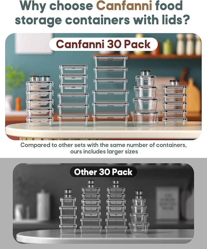 60 PCS Food Storage Containers with Lids Airtight, Total 718oz Leakproof Containers Set for Kitchen Storage, Meal Prep, Reusable Plastic, Microwave/Dishwasher Safe, Extra Labels & Pen