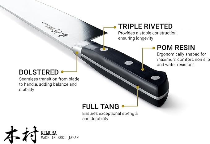 Kimura Sushi Knife, [Made in Japan], 8 inch Professional Chef Knife, Ultra Sharp High Carbon Molybdenum Stainless Steel Kitchen Knives, Chefs Knives with Ergonomic Handle - Japanese Sashimi