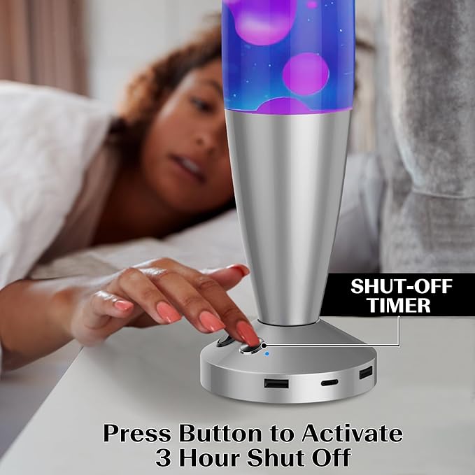 JAMBO Upgraded Motion Lamp – 16" Blue Liquid, Purple Wax – USB Ports, Timer – Night Light for Adults, Teens, Kids – Bedroom, Living Room, Office Décor Lamp