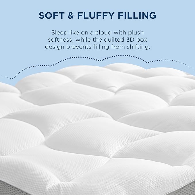 Bedsure Mattress Topper Queen - Pillow Top Queen Mattress Protector with 8-21 Inches Deep Pocket, 800 GSM Extra Thick Waterproof Bed Pad Fitted, Soft Cover Bed for Home, Bedroom, Hotel - White