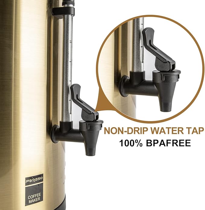 Commercial Grade Stainless Steel Coffee Urn 12L 50-Cup Double Wall Large Coffee Maker with Percolator Hot Water Dispenser for Catering Party Office Wedding