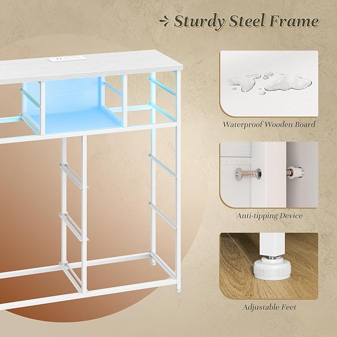 White Dresser for Bedroom with 10 Drawers and Charging Station & LED Light, Sturdy Tall Chest of Drawers with 2 Open Storage Shelves Storage Tower for Closet, Hallway