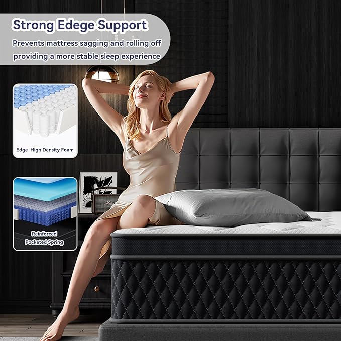 12 Inch Queen Mattress,Memory Foam Hybrid Mattress in a Box,Individually Pocketed Springs for Isolate Motion, Pressure Relief, CertiPUR-US Certified, Fiberglass Free & Support Comfort