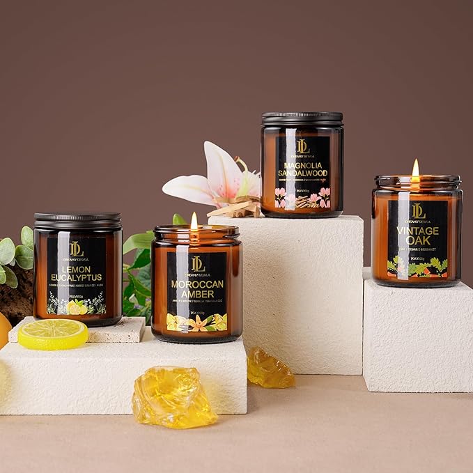 Moroccan Amber Scented Candle, Soy Candles for Home Scented, Masculine Amber Jar Candles Gifts for Men Women, 7oz