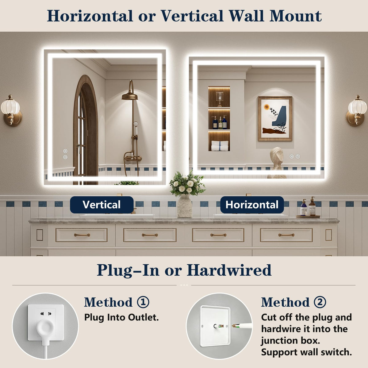 VEEYLOS 40x36 Inch LED Bathroom Mirror with Lights, Backlit & Front Lit