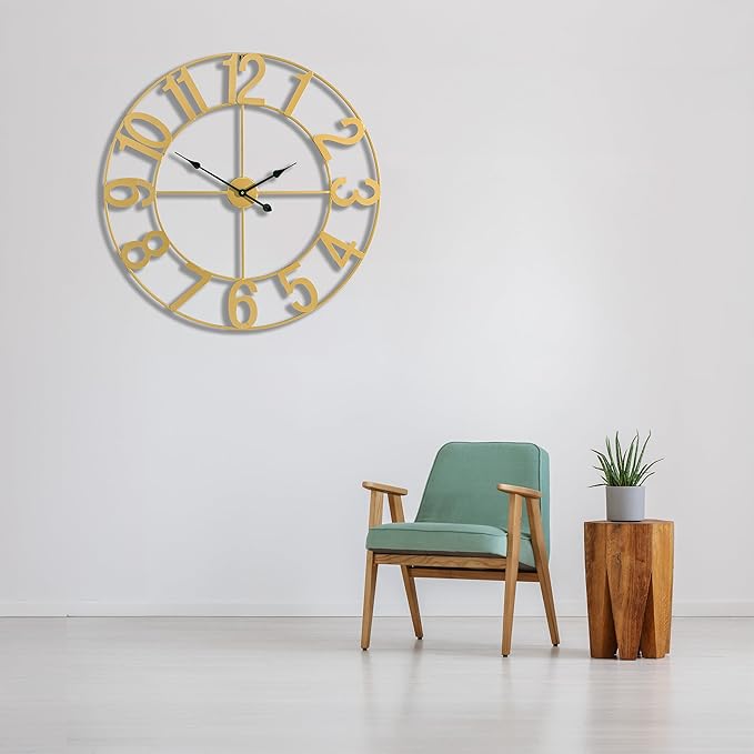 Sorbus 32-Inch Large Wall Clock – Decorative Gold Metal Clock with Black Hands – Silent, Battery Operated, Modern Wall Decor for Living Room, Kitchen, or Office – Great Gift for Housewarming or Office