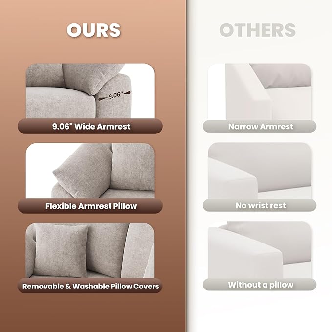 76" Boneless Loveseat Sofa, Cloud Foam Couch, 3 Seater Upholstered Midcentury Mondern Love Seat, Wide Armrest and 4 Pillows for Home Living Room/Small Spaces, No Assembly Required, Camel