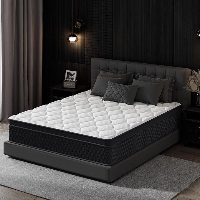 12 Inch King Hybrid Mattress, Gel Memory Foam & Pocketed Springs, Motion Isolation, Pressure Relief, CertiPUR-US Certified, Fiberglass-Free, Supportive Comfort