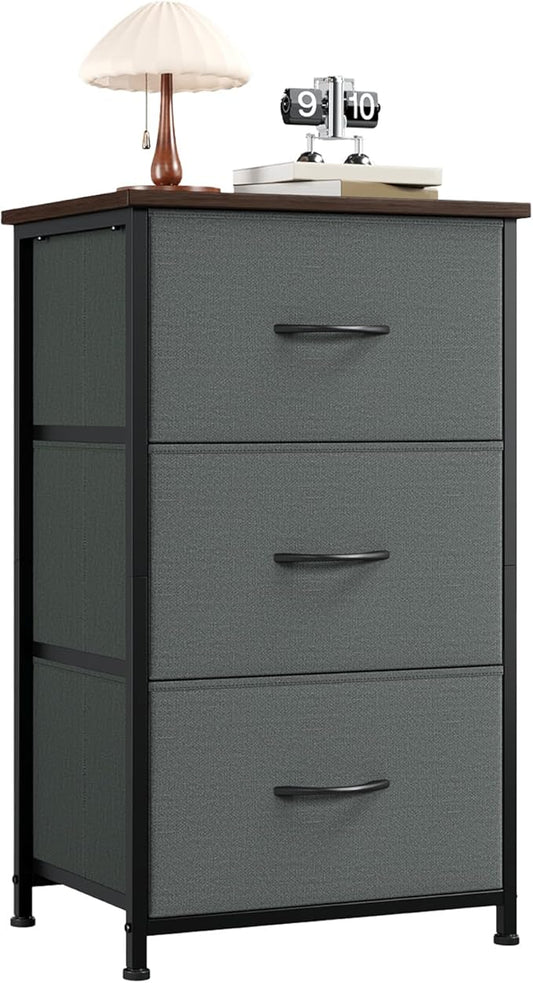 Somdot Small Dresser for Bedroom with 3 Drawers, Nightstand Storage Chest of Drawers with Removable Fabric Bins for Closet Bedside Living Room Laundry Entryway Hallway, Charcoal Grey