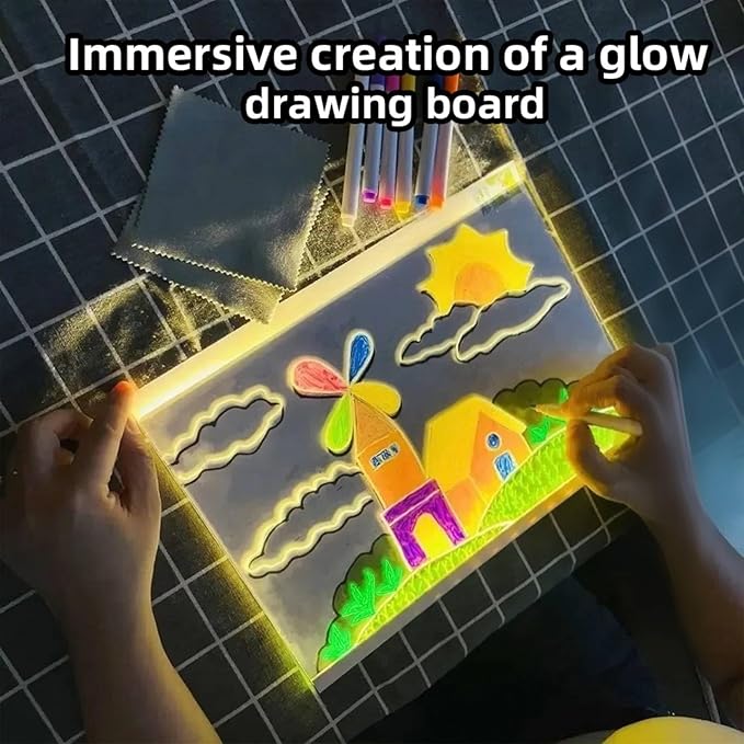 LED Note Board with 7 Colors, Light Up Dry Erase Board with Stand, 11.8"x15.7" Led Drawing Board for Kids, Writing Board with Soft Cloth, USB Cable, Holiday Trend Gift