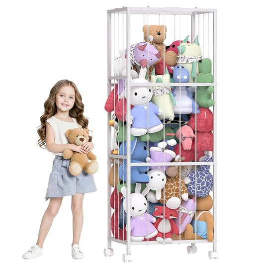 Stuffed Animal Storage, Large Stuffed Animal Zoo Holder, Sturdy Metal Plushies Toy Storage Organizer for Nursery Playroom Kids Room, White