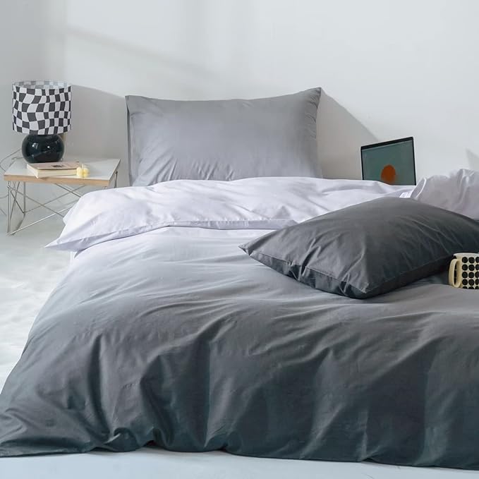 Gradient Gray Comforter Set Ombre White Gray Bedding Set Full Women Aesthetic Comforter 3 PCs Gray Color Bed Comforter Set Full Gradient White and Gray Comforter Set Full Size