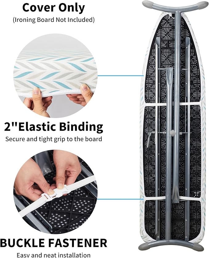 BNDX Ironing Board Cover and Pad - Large Silicone Coating, Scorch Resistant Padding,Extra Thick Heavy Duty Padded 4 Layers, Bongee Cord Edge,2 Click Buckles for Smooth Iron, Summer Willow 18x49