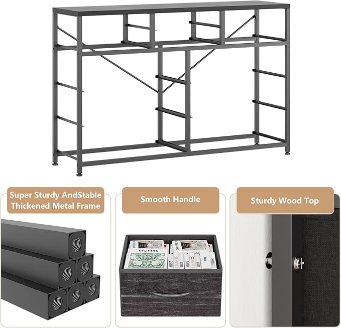 Jojoka Wide 10 Drawer Dresser,TV Stand Entertainment Center Fabric Storage Dressers Drawers for Bedroom, Hallway, Nursery, Closets, Steel Frame, Wood Top, Black Willow