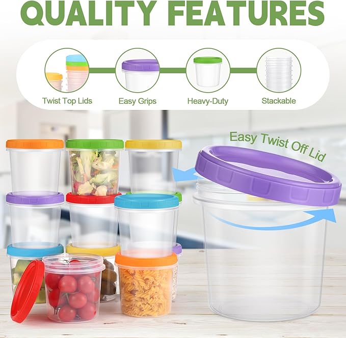 16 oz Plastic Deli Containers with Lids, 12 Pack Stackable Small Freezer Container, Reusable 2 Cup Food Storage Containers with Pen and Brush, Microwave & Dishwasher Safe, BPA Free