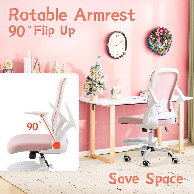 Kids Desk Chair Ergonomic Study Chair Swivel Mesh Desk Chair with Adjustable Arm Height Footrest Wheel Computer Home Office Chair for Children Boys Girls Students Bedroom School Age 5-13 Grey