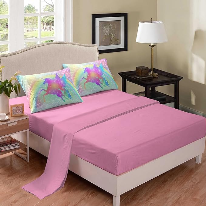 Tailor Shop Unicorn Bedding Twin Size 5-Piece Comforter Set - Pink Unicorn Sheets & Comforter for Girls/Kids