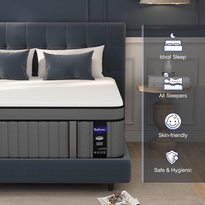 DIFAME King Size Mattress,18 inch King Mattress in a Box,Hybrid Mattresses with Gel Memory Foam & Pocket Springs, Pressure Relief, Cooling, Enhanced Edge Support,Firm