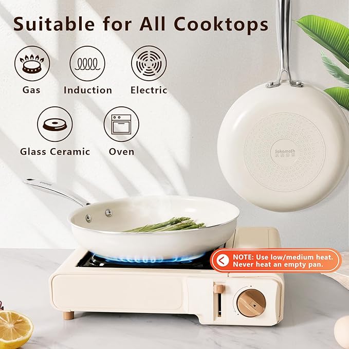 8" Ceramic Nonstick Frying Pan, Small Skillet, Cooking Pan Non Toxic with Stay Cool Handle for Induction, PTFE & PFAS & PFOA Free, Dishwasher/Oven Safe, White