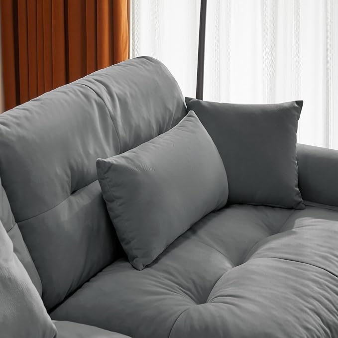 Ball & Cast 93.7" Oversized Modular Sectional Sofa 2-Seater Cloud Couch with Waist Pillows and Throw Pillows,Velvet Loveseat w/Bolstered Armrests,for Living Room,Home Theater,Apartment,Velvet,Grey