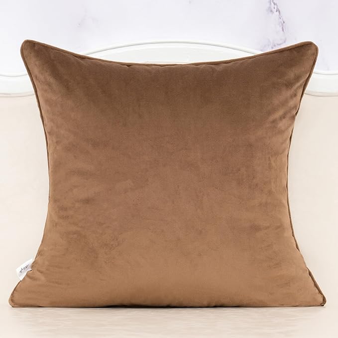 Alerfa Boho Brown Floral Throw Pillow Cover 20x20 Inch Cut Velvet Sqaure Luxury Embroidered Decorative Pillow Cover for Couch Living Room Bedroom