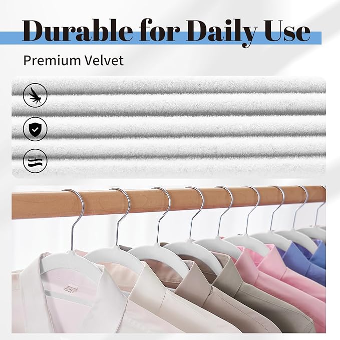 Smartor White Velvet Hangers 60 Pack, Space Saving Clothes Hangers with Tie Bar, Non-Slip Felt Hanger with Shoulder Notches, Heavy Duty Suit Hanger for Coat, Shirt, Pants, Dress