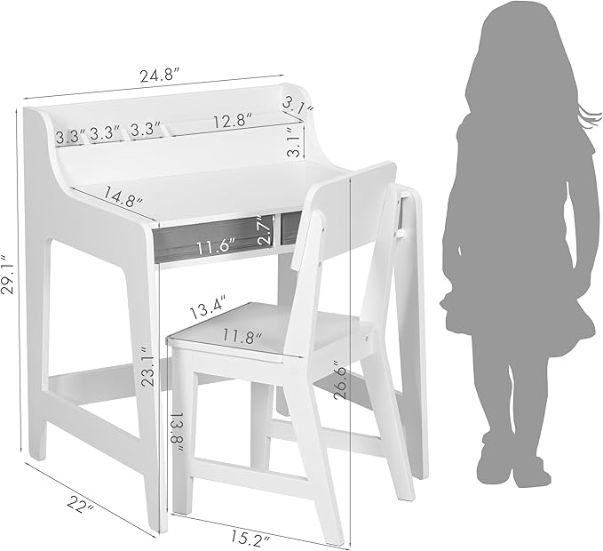 UTEX Kids Desk and Chair Set, Study Desk for Kids with Storage Bins, Wooden Children Study Table, Student Writing Desk for Bedroom & Study Room