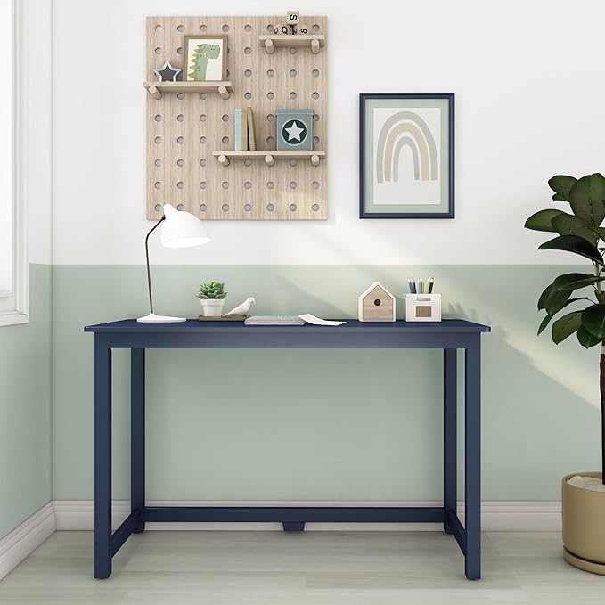 Max & Lily Solid Wood Desk, 47 Inches, Blue