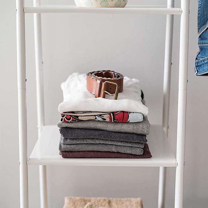 IRIS USA Clothes Rack, 4 Metal Shelves, Freestanding Clothing Stand For Hanging Clothes, Coat, Deco Plants, Easy Assemble, Metal Sturdy Garment Bar, Closet Wardrobe Small Space Storage, White
