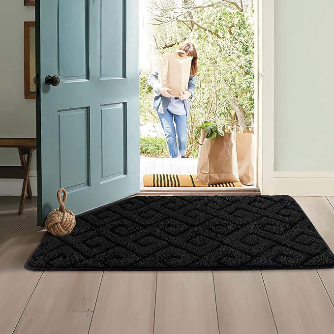 Walensee Indoor Doormat, Front Door Mat for Entrance (24"x35" Black) Machine Washable Entryway Rug, Non Slip Trapper Door Rugs Absorbent Dirt Low Profile Shoes Scraper Inside Floor Mats
