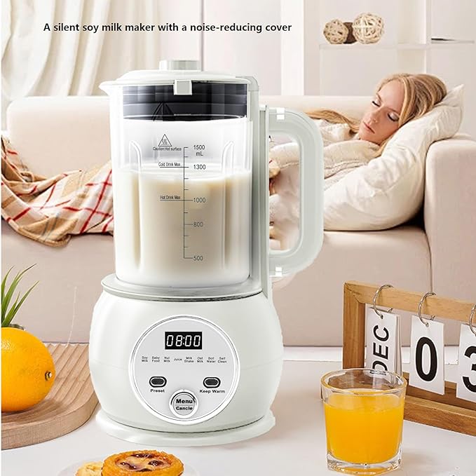 51oz Automatic Nut Milk Maker,10 in 1 Soy Milk Maker Machine 20 Blades,Baby Food Maker,Plant Based Milks Homemade Oat,Juice,Almond Milk Machine with Delay Start 24H,Boil Water,Keep Warm 8H&Auto Clean
