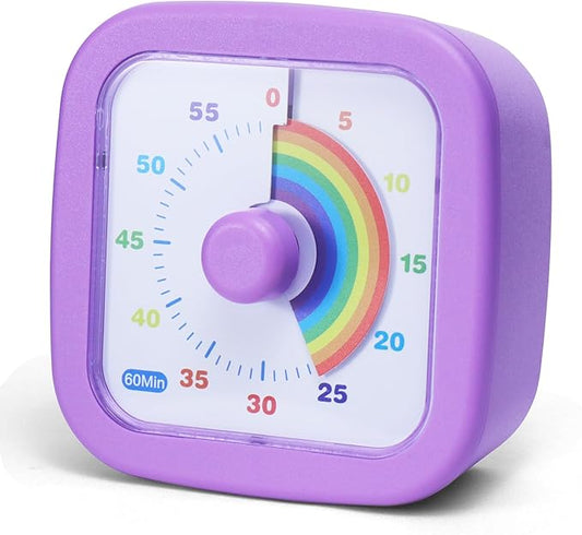 60 Minute Visual Timer for Kids and Adults, Square Countdown Timer with Rainbow Pattern, Desk Timer Kids Time Kitchen Timer Management Tools for Classroom Office Home, Purple