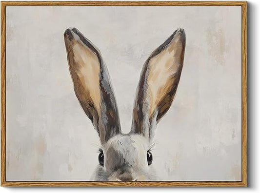 InSimSea Framed Canvas Wall Art Funny Bunny Prints Wall Decor Cute Rabbit Ears Pictures Aesthetic Room Décor Animals Artwork for Kids Room, Living Room, Bedroom or Festive Spaces 12x16In