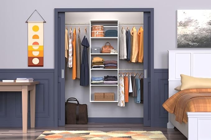 ClosetMaid SuiteSymphony Hanging Tower Organizer with (3) Closet Rods, and (6) Shelves, 81" to 121" W x 71.6" H x 14.6" D, White