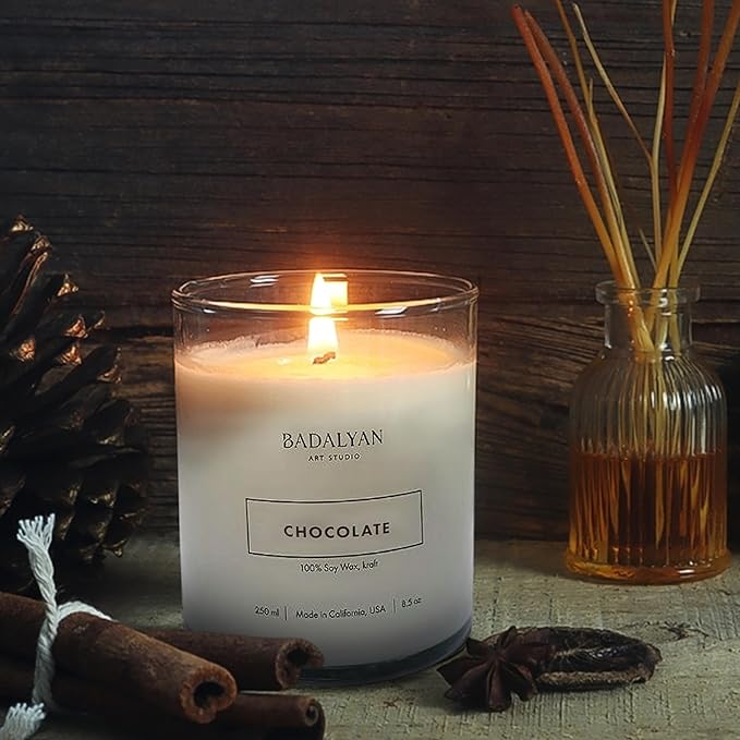 Scented Candles Clearance, Wooden Wick Soy Candles in Glass Jar, Relaxation Gifts for Women, Bath and Body Works Candles for Home Scented, Room Decor Natural Candles (Chocolate)