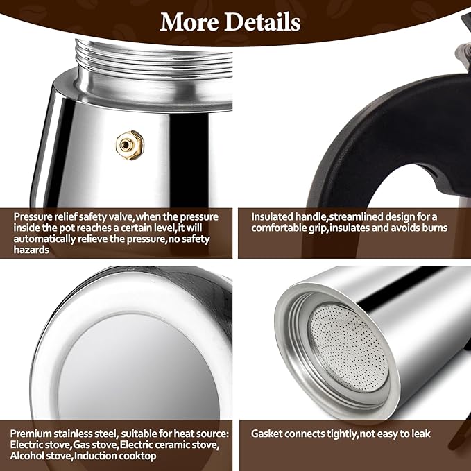 9 Cup Moka Pot Percolator Italian Coffee Maker 450ml Stovetop Espresso Mocha Stainless Steel Greca Coffee Maker Classic Cafe Makers Suitable for Induction Cookers Ceramic Stoves Tummy