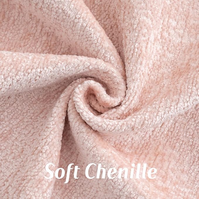 FUTEI Pink Chenille Throw Pillow Covers 18x18 Inch Set of 2,Soft Cozy Bound Edge Design Cushion Case,Home Decor for Couch Bed Living Room