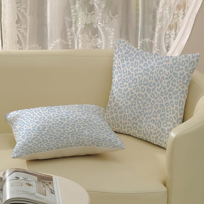 Leopard Print Pillow Covers 18x18 Pack of 2 Baby Blue Animal Pattern Cheetah Decorative Throw Pillow Cover Outdoor Decor Boho Abstract Modern Pillowcase Farmhouse Cushion Case for Couch Sofa