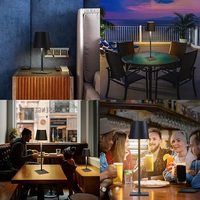 Cordless Table Lamps, 3 Colors Stepless Dimming, 5000mAh Rechargeable Battery LED Desk Lamp for Bedroom/Couple Dinner/Desk/Cafe/Dining Room/Terrace (Black 1 Pack)