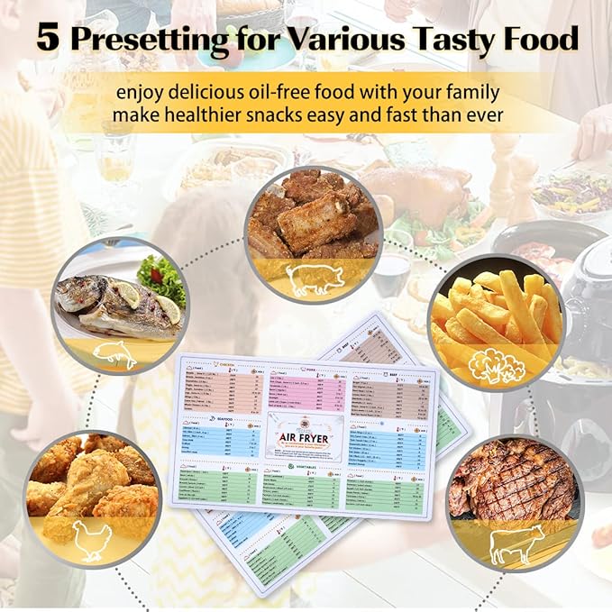 Air Fryer Magnetic Cheat Sheet Cookbook Cooker Accessories Magnet Cooking Times Chart Quick Reference Guide for 66 Common Prep Functions