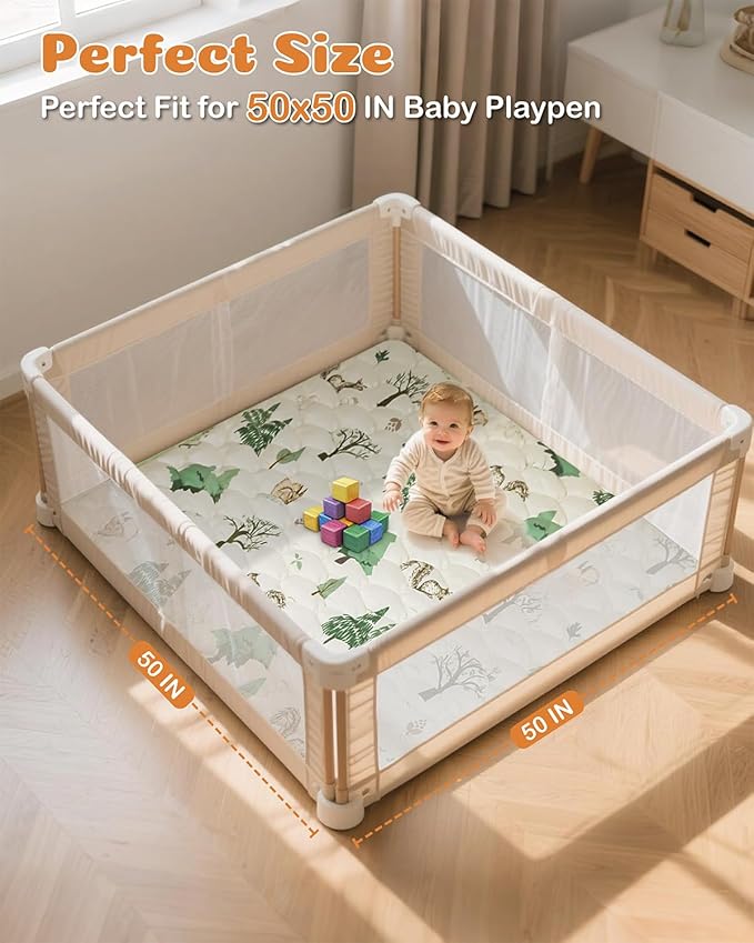 Baby Play Mats for Floor, 50x50 Playpen Mat, Premium Thicken Cushioning Foam Playmats for Babies, Toddlers and Infants, Non-Slip Foldable & Machine Washable