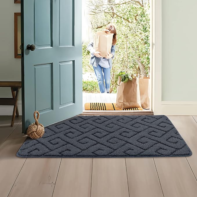 Walensee Indoor Doormat, Front Door Mat for Entrance (24"x35" Grey) Machine Washable Entryway Rug, Non Slip Trapper Door Rugs Absorbent Dirt Low Profile Shoes Scraper Inside Floor Mats for Entry