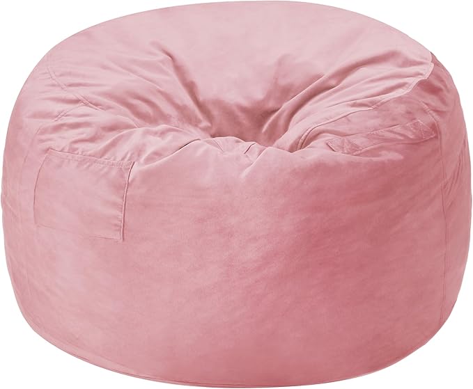 Homguava 4 FT Bean Bag Chair: 4' Bean Bags with Memory Foam Filled, Large Beanbag Chairs Soft Sofa with Dutch Velvet Cover-Light Pink