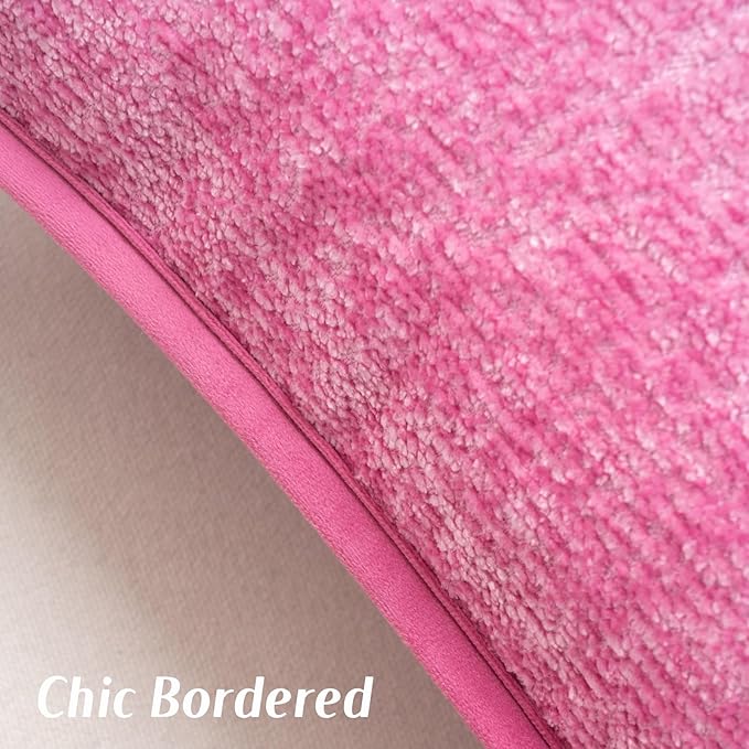 FUTEI Hot Pink Chenille Throw Pillow Covers 12x20 Inch Set of 2,Soft Cozy Bound Edge Design Lumbar Pillow Cases,Home Decor for Couch Bed Living Room