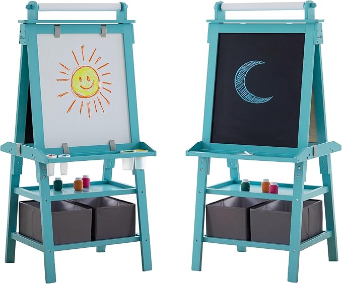 Little Partners Learn 'N Play 2-Sided Art Easel for Painting, Magnetic Dry Erase & Chalkboard, Kids Art Supplies, Toddler Arts & Crafts (Turquoise)